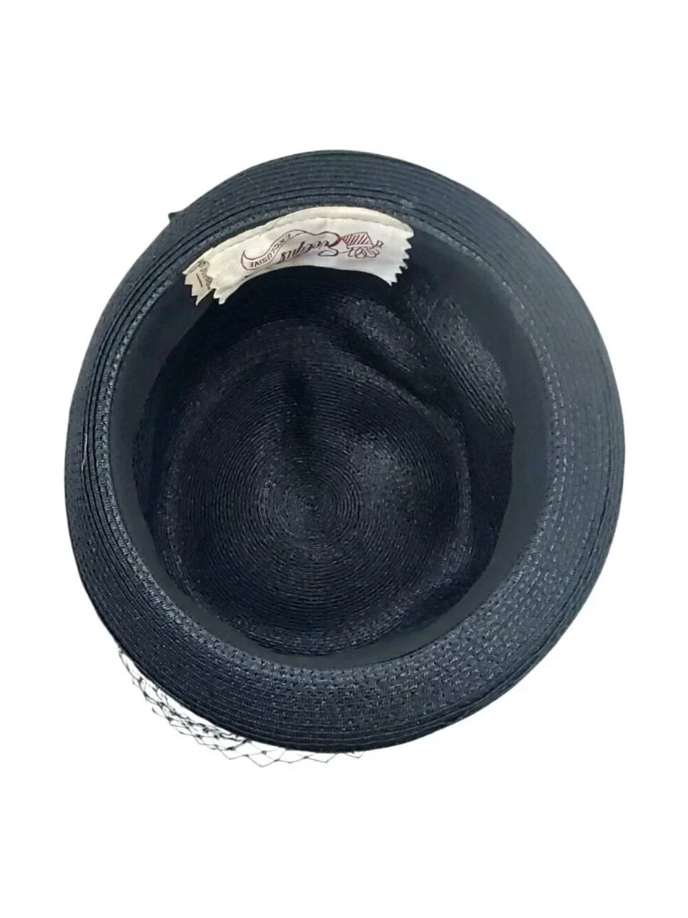 Black Cloche Hat Raffia Straw W/ Birdcage Netting & Bow Evelyn Varon Exclusive
